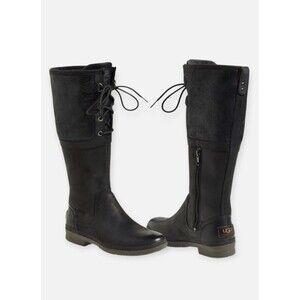 UGG Elsa Soft Suede Leather Sherpa Lined Waterproof Boots Women 10 Black Outdoor